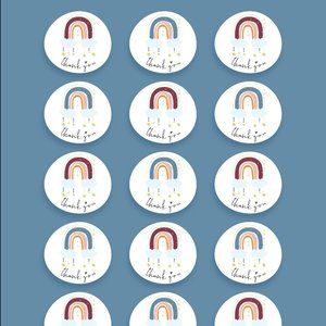 75 SM Boho Rainbow Thank You Stickers White